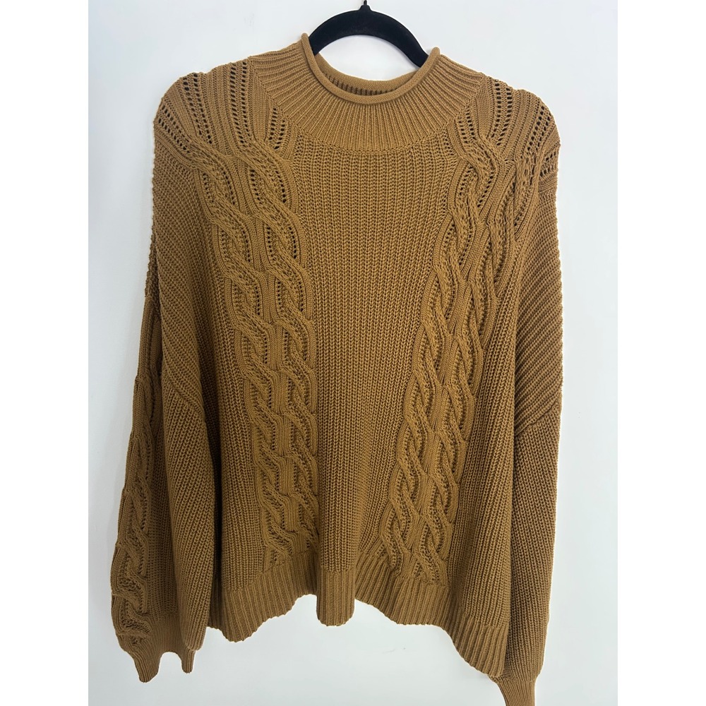 Old Navy Womens XL Caramel Brown Cable Knit Mock Neck 100% Cotton Sweater